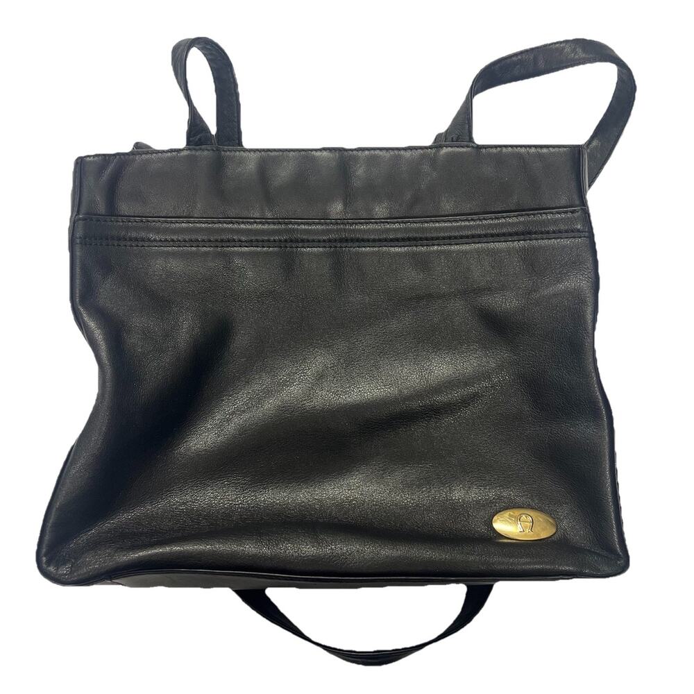 Vintage Genuine Leather Crossbody Purse By Etienne Aigner Black Classic Handbag